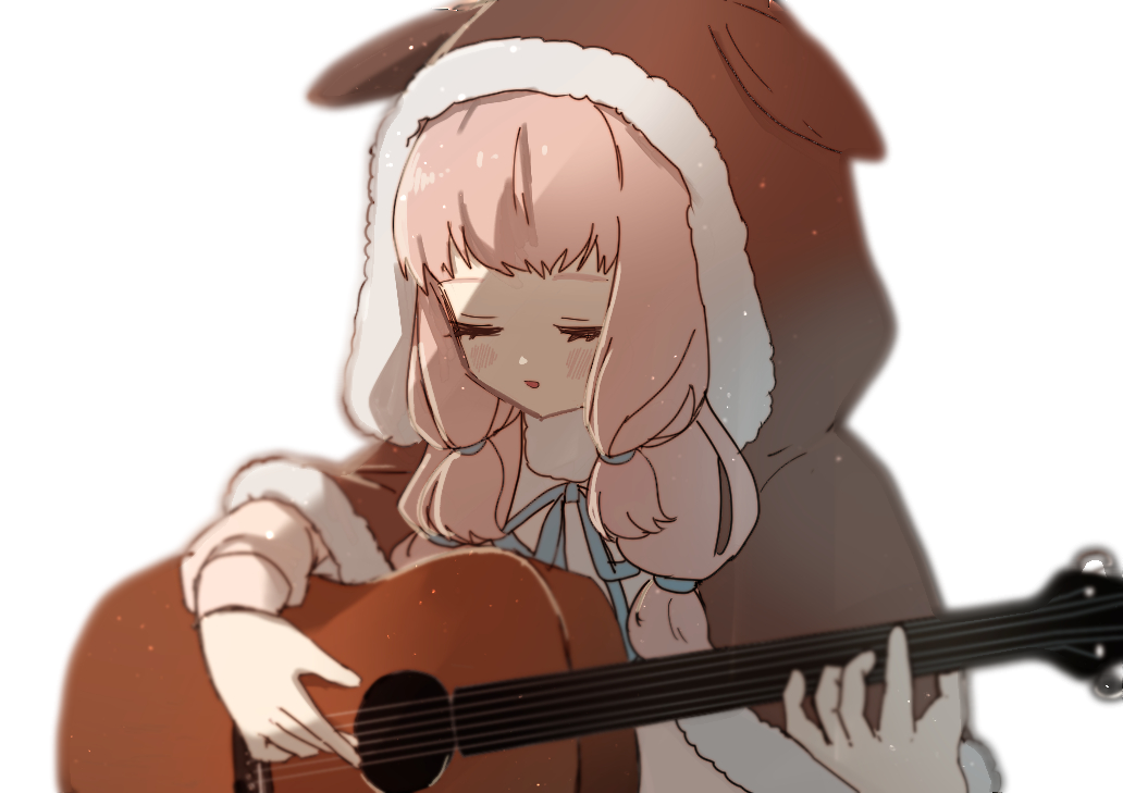 NiniNeen in a llama hoodie playing acoustic guitar, art by fanta_npopo