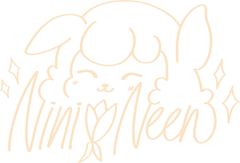 NiniNeen signature: a smiling llama, a tulip and her name in handwriting